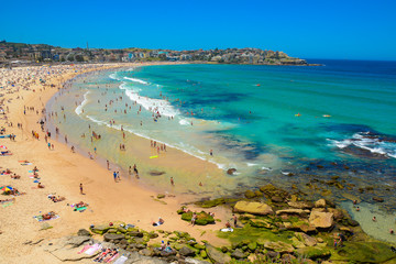 Fototapeta na wymiar Bondi Beach full of tourists for vacation, Sydney, Australia
