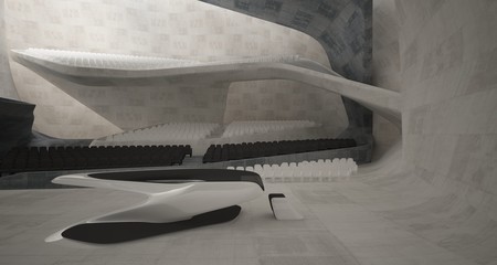 Conceptual abstract design of the interior of the concert hall and grand piano in a modern style. 3D illustration and rendering.