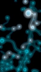Neural network. Social network. Futuristic dna, deoxyribonucleic acid. Abstract molecule, cell illustration, mycelium. Dark background. 3D illustration