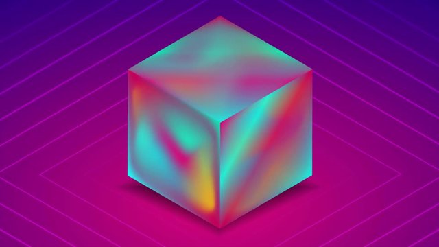 Abstract holographic liquid 3d cube on blue and ultraviolet neon background. Seamless loop. Technology video animation Ultra HD 4K 3840x2160