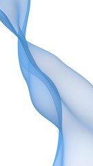 Abstract blue wave. Blue scarf. Bright blue ribbon on white background. Abstract smoke. Raster air background. Vertical image orientation. 3D illustration