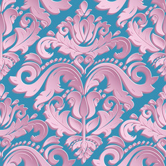 Seamless oriental colored volume ornament. Fine traditional oriental pattern with 3D elements, shadows and highlights