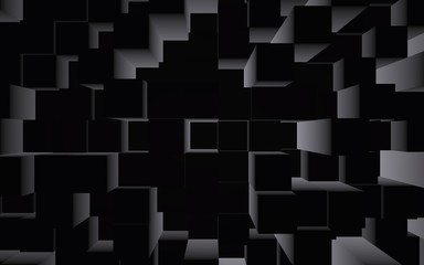 Abstract dark elegant cube geometric background. Chaotically advanced rectangular bars. 3D Rendering, 3D illustration