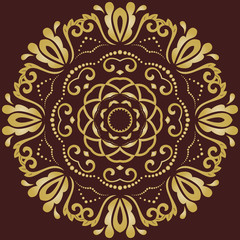Elegant round golden ornament in classic style. Abstract traditional pattern with oriental elements. Classic vintage pattern