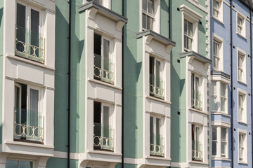 Pastel coloured houses in the Pembrokeshire town on Tenby in South Wales