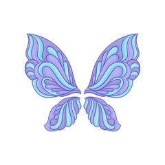 Beautiful butterfly wings with purple-blue pattern. Flat vector element for mobile app, t-shirt print or poster.