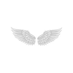 Large angel wings with gray feathers. Flat vector element for poster, greeting card or mobile app