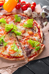 Top view of fresh baked pizza
