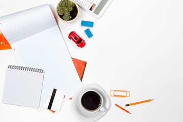 Blank office desk background with copy space for your text. Top view.