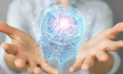 Businesswoman creating artificial intelligence 3D rendering