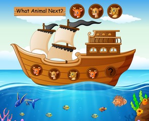 Wood boat sailing with wild animals theme