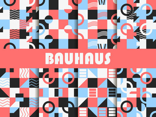 Seamless geometric pattern set. Bauhaus design. Background memphis style of the 80s. Vector illustration