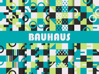 Seamless geometric pattern set. Bauhaus design. Background memphis style of the 80s. Vector illustration