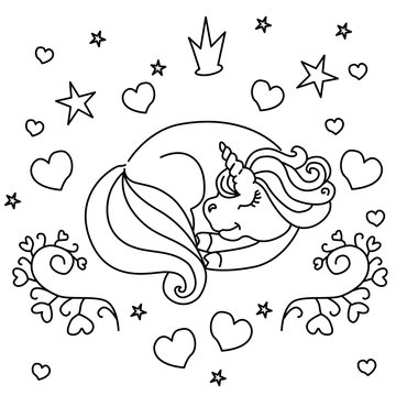Sleeping little unicorn vector illustration