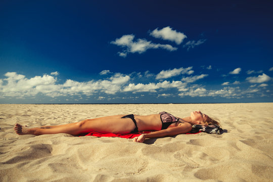 beautiful girl tanning