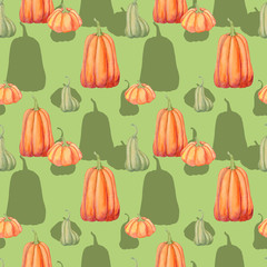 seamless pattern, watercolor illustration, holiday halloween, red gourd, pumpkin . Drawing for packaging, wallpaper, backgrounds
