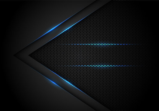 Abstract Blue Light Arrow On Black With Hexagon Mesh Design Modern Luxury Futuristic Technology Background Vector Illustration.