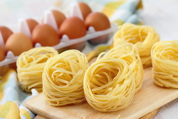 Spaghetti nest prepared for cooking