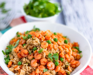 Shrimp Fried Rice In a White Bowl