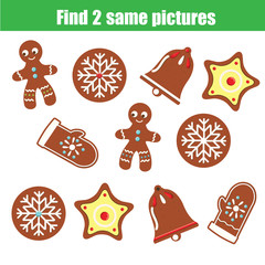 Find the same pictures children educational game. Find two identical Christmas cookies