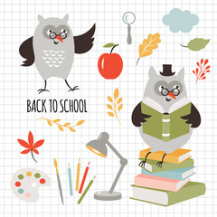 Back to school, illustrations set, vector images