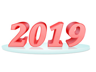 Happy New Year 2019. Inscription of red color. vector 3D. Set