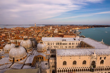 Fototapeta na wymiar Aerial view of Venice, Palazzo Ducale, Basilica di San Marco.