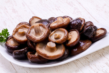 Pickled mushrooms in the bowl