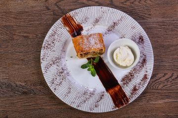 Apple strudel with ice-cream