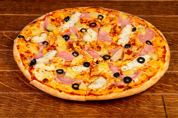 Pizza with ham and cheese