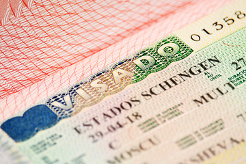 Obraz premium Spanish Schengen visa in a passport
