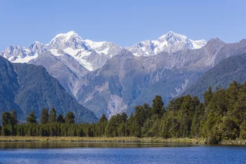 Tableaux ronds sur plexiglas Aoraki/Mount Cook Aoraki/Mount Cook and Mount Tasman from Lake Matheson