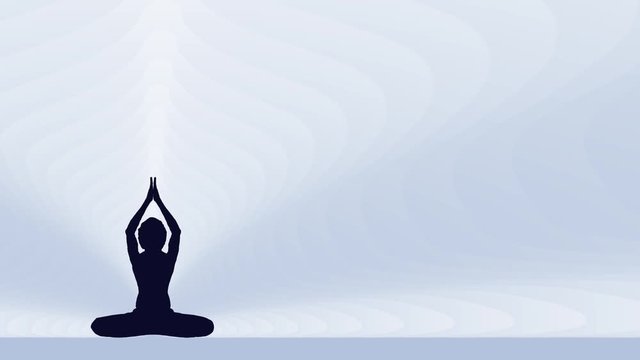 Loop Animation of meditation Parvatasna pose Yoga Meditative Position With Energy Chakra wave expanding blue background
