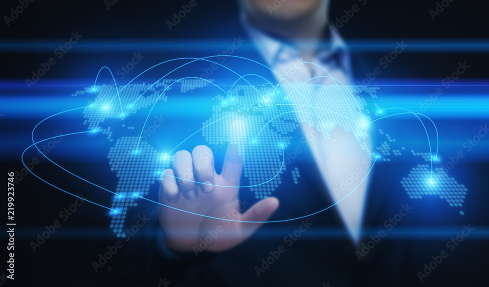 Poster global world communication connection business network internet techology concept