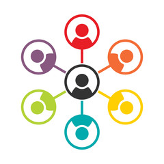 Simple, flat, colorful social (people) networking icon. Team icon. Isolated on white - obrazy, fototapety, plakaty