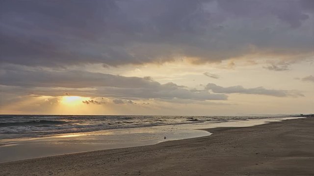 Sunrise over sea - beach in Senigallia, Italy