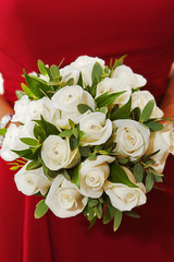 Bridemaid's white roses with diamante diamonds. 