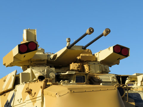 Terminator-2, Newest russian fire support combat vehicle BMPT-72 on blue sky background