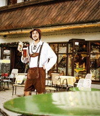 Bavarian people and bar background 
