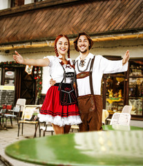 Bavarian people and bar background 