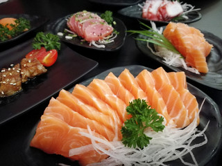 Raw seafood sashimi set.