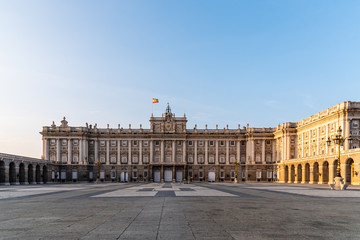 Fototapeta na wymiar Royal Palace in Madrid, Spain, at sunset
