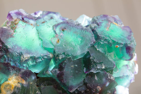 Macro mineral stone Fluorite crystal on a black background close-up
