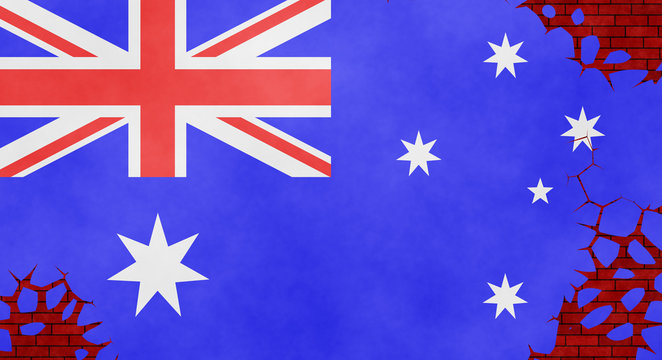 Illustration of an Australian flag, imitation of a painting on the cracked wall