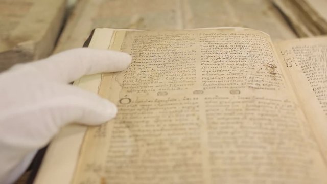 The Ostrog Bible Ancient Slavic Old Book Turning Pages of Book