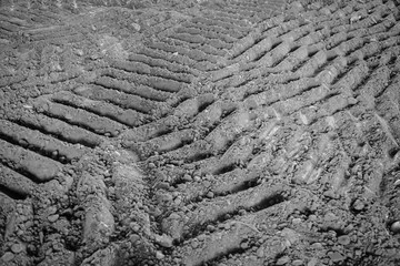 Truck traces on a mud
