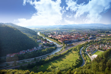 A nice view on the city of Celje. River Savinja is seen there and the Old Town.