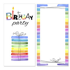 Happy Birthday Party. Funny card with watercolor elements.