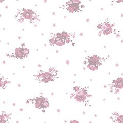 Vector Roses Bouquets pink and white seamless pattern background. Perfect for fabric, scrapbooking and wallpaper projects.	