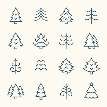 Christmas tree line icons
